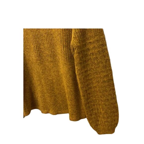 Ann Taylor Knit Sweater Bubble Sleeve Wool Blend Ribbed Mustard Yellow - Picture 7 of 12